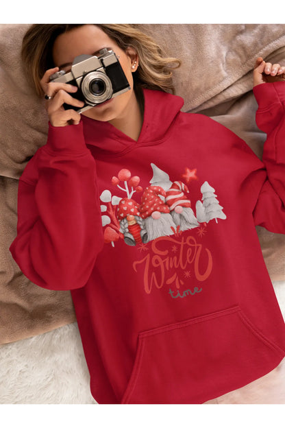 Unisex Merry Christmas Santa Baskılı Oversize Kapüşonlu Sweatshirt Hoodie