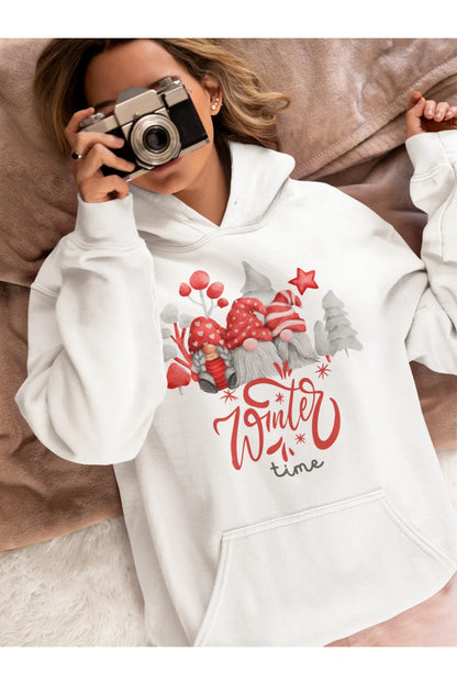 Unisex Merry Christmas Santa Baskılı Oversize Kapüşonlu Sweatshirt Hoodie