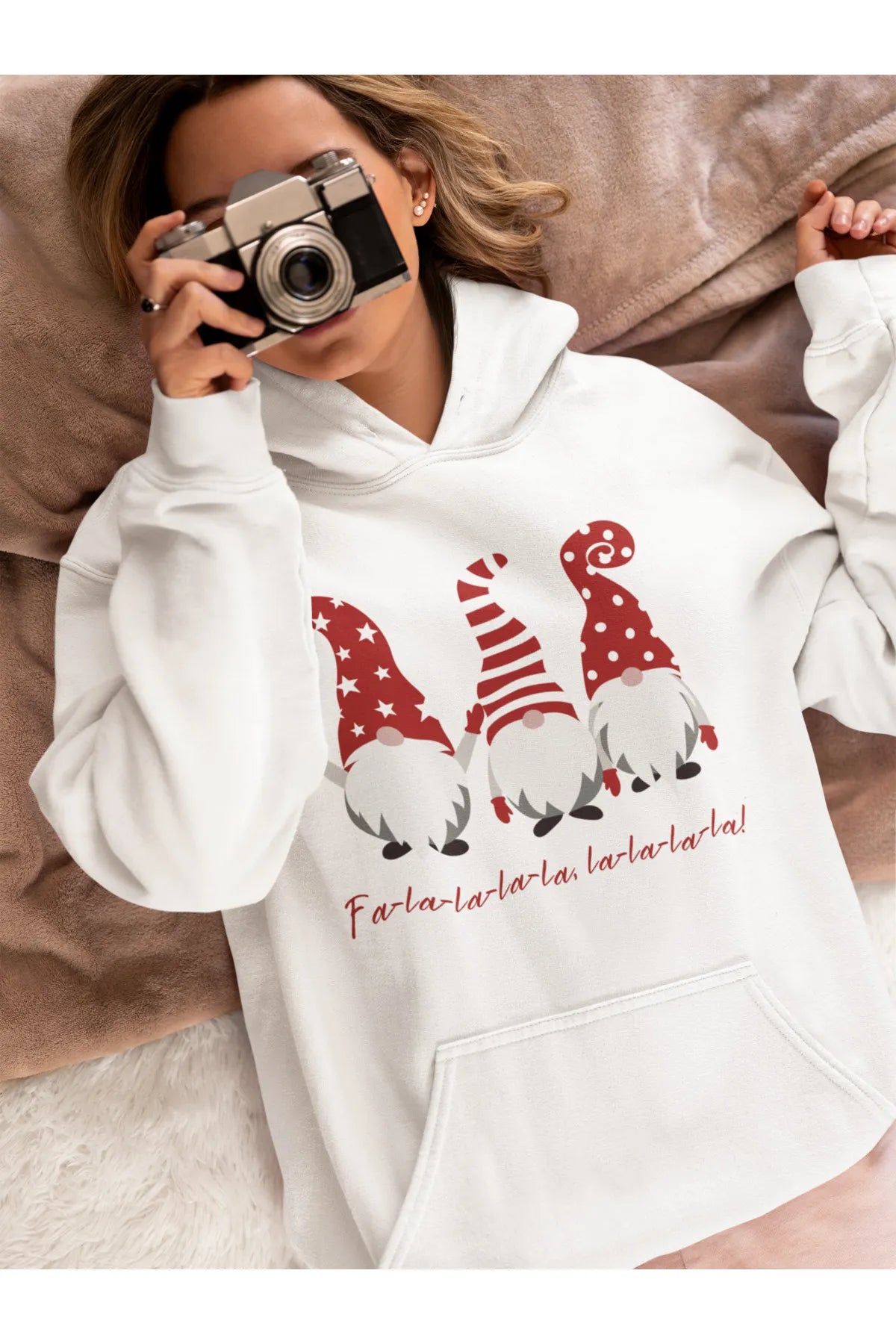 Unisex Merry Chirstmas yılbaşı Santa Baskılı Oversize Kapüşonlu Sweatshirt Hoodie